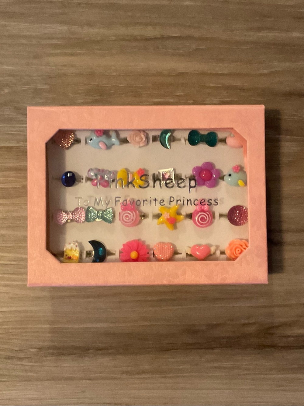 Pinksheep  | Girls Pink Jewelry Ring Set - Cute Multicolor Charms